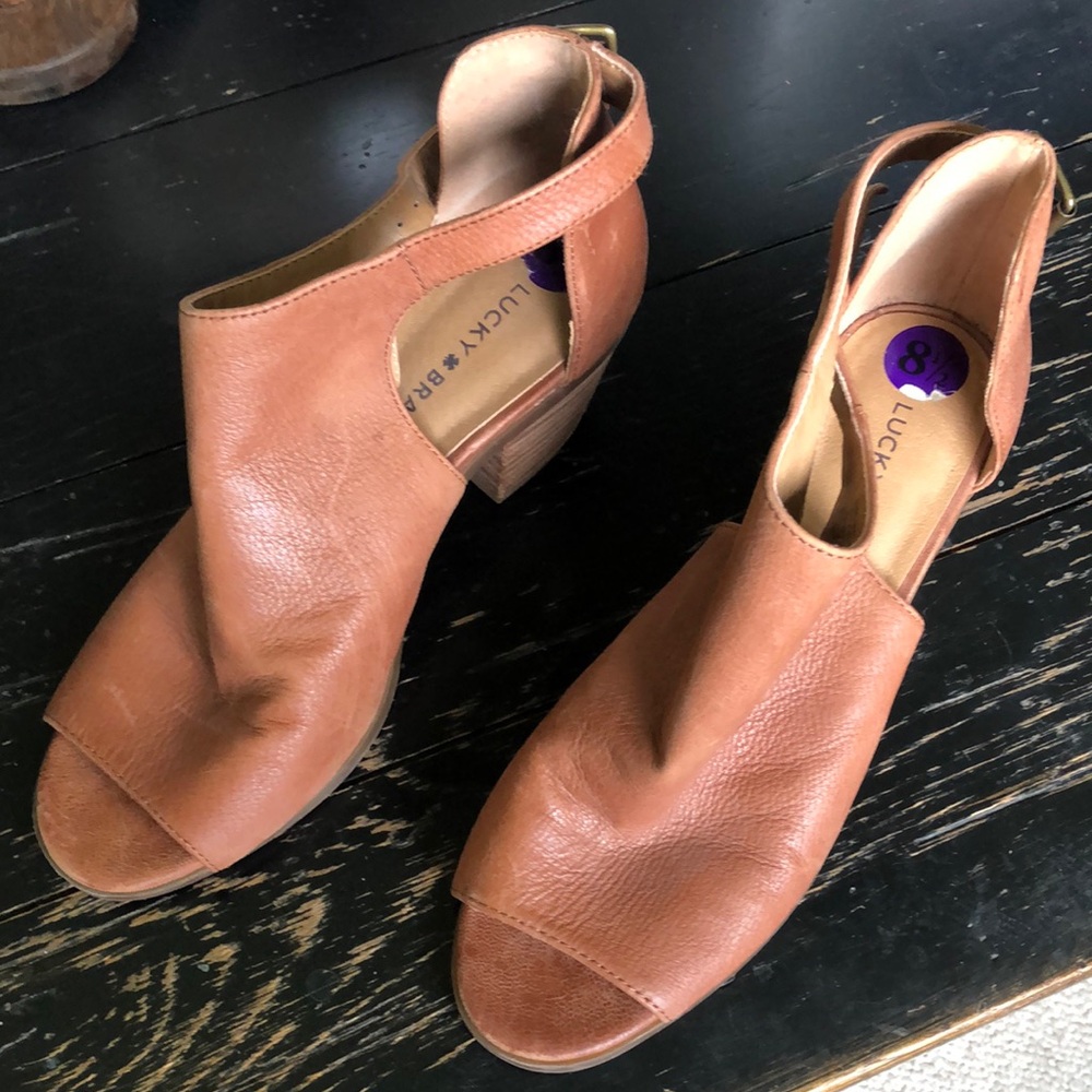 Lucky Brand Tan Peep-Toe Slingback Heels
